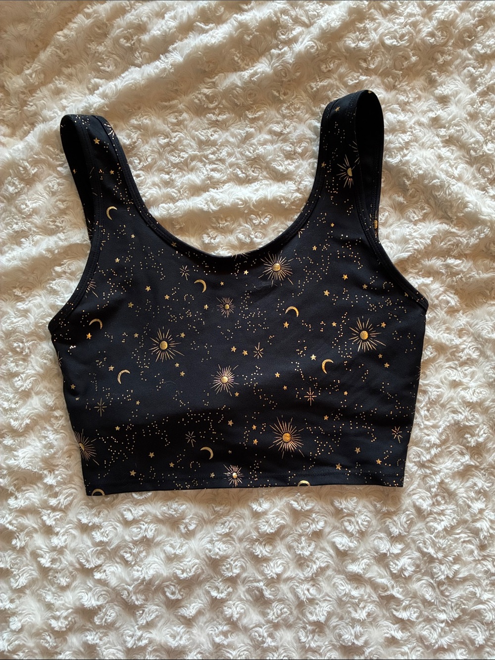 Celestial Print Black Crop Athletic Tank
